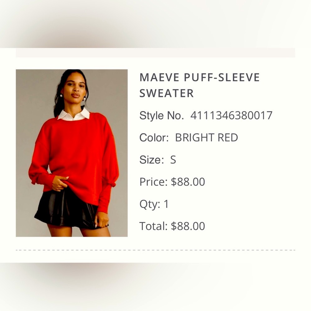 Anthropologie Maeve Red Puff Sleeve Sweater
